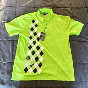 Tattoo Golf Mens Green Skull Argyle Polo Shirt 💀